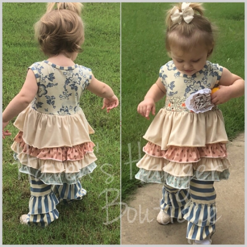 2pc. Layered Ruffle Floral & Stripe Top & Pants #1